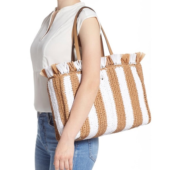 Kate Spade Sam Stripe Straw Tote - Picture 1 of 5